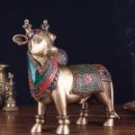 Brass Superfine Standing Nandi Idol | 10.5" Height | Premium Stonework | Sacred Hindu Art | Traditional Collection | Divine Presence | Jaipurio